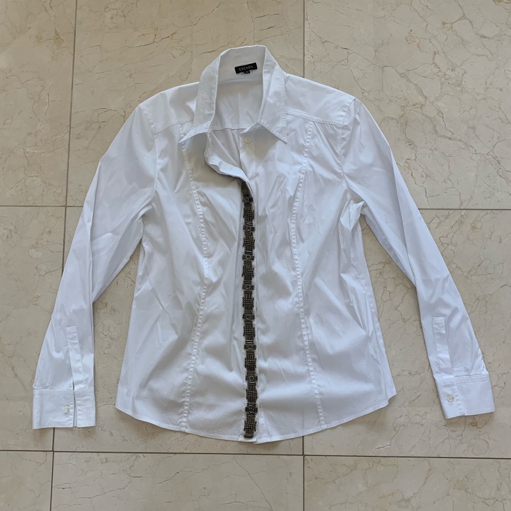 Escada Like New White Button Down With Beads Sz 42 - image 1